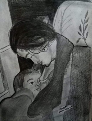मृत आमाको काखमा सुतेका छोराको अत्यन्तै वियोगान्त तस्बिरलाई चित्रमा कोरिए