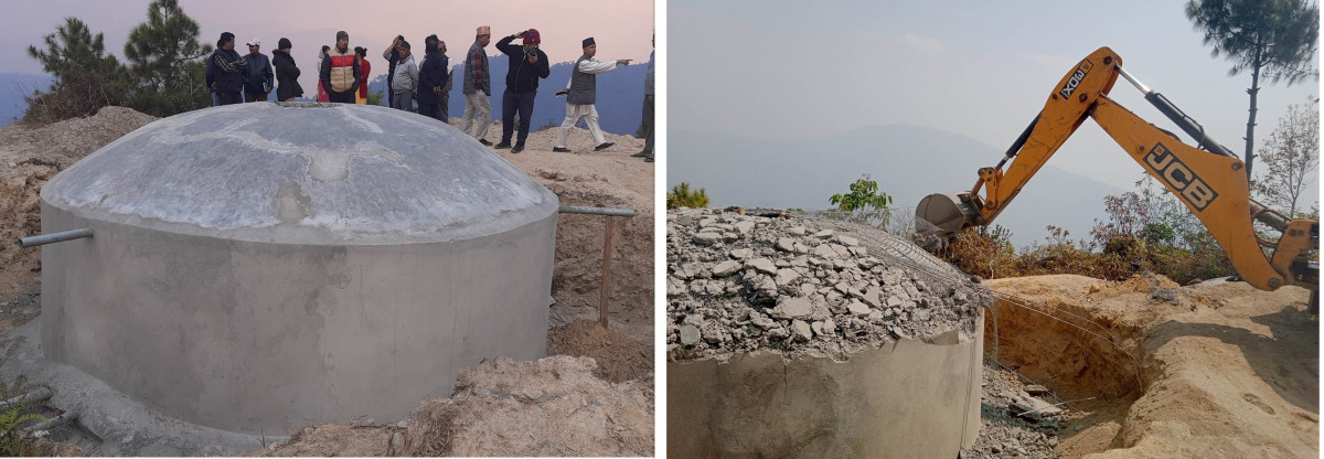 बिजयखर्कमा बनिनसक्दै चर्किएको लिफ्टिङ आयोजनाको ट्यांकी फोडियो