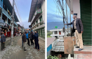 दिक्तेलबजारका पोलमा असरल्ल झुण्ड्याइएका तार व्यवस्थापन सुरु