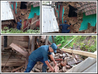वर्षाले घर भत्किएपछि टेम्मामा सात जनाको परिवार विस्थापित