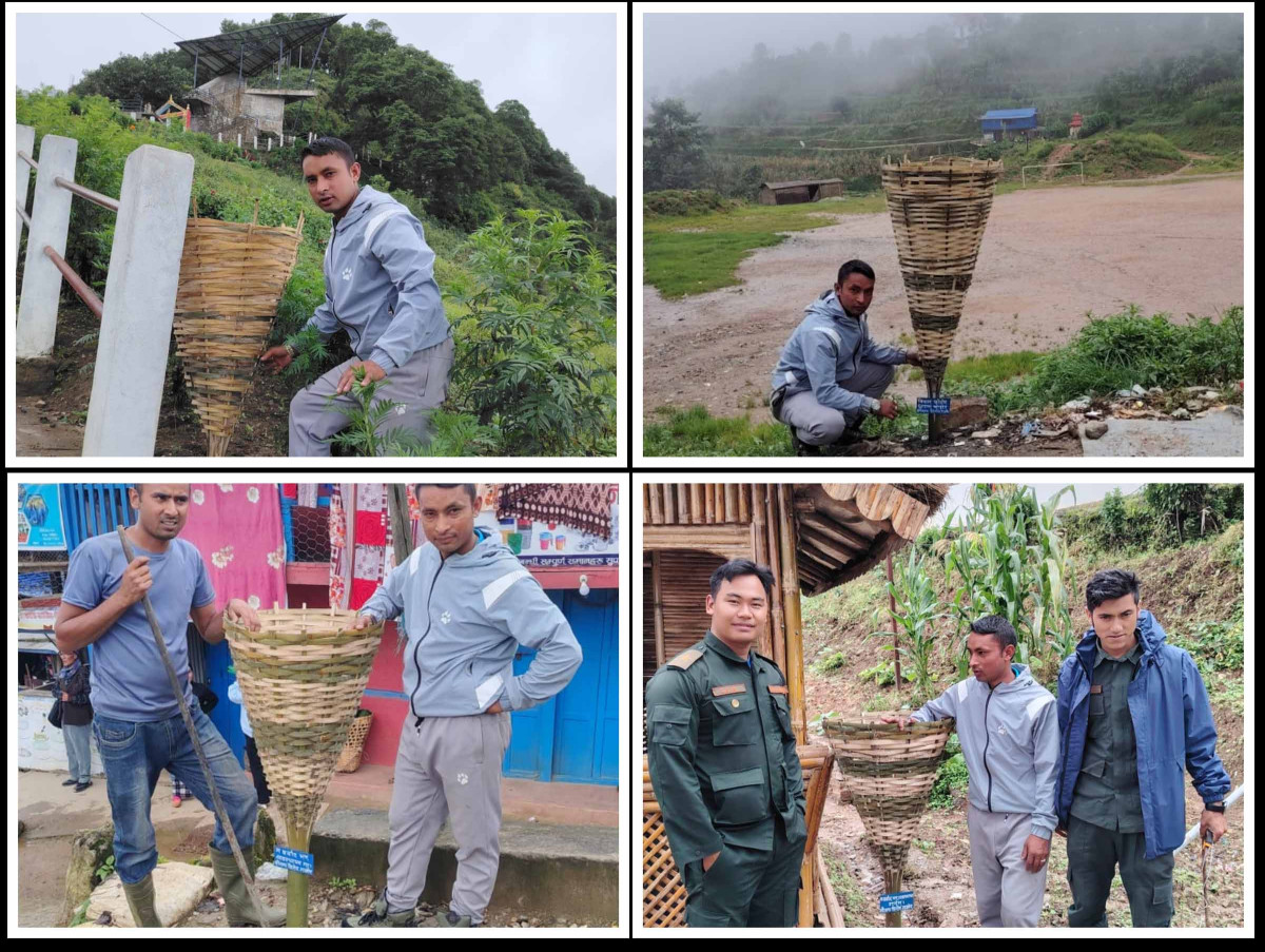 वनरक्षक गजमेरले राखिदिए दिक्तेलका दश स्थानमा फोहोर संकलन गर्ने टोकरी