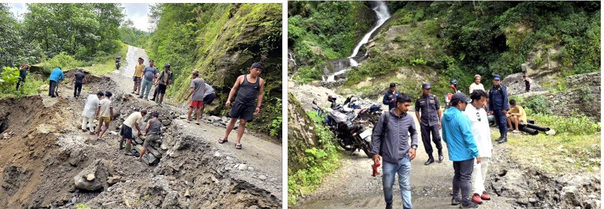 साकेलामा पहिरोले बगाएको सडक आकस्मिक सेवामार्फत खुलाइयो