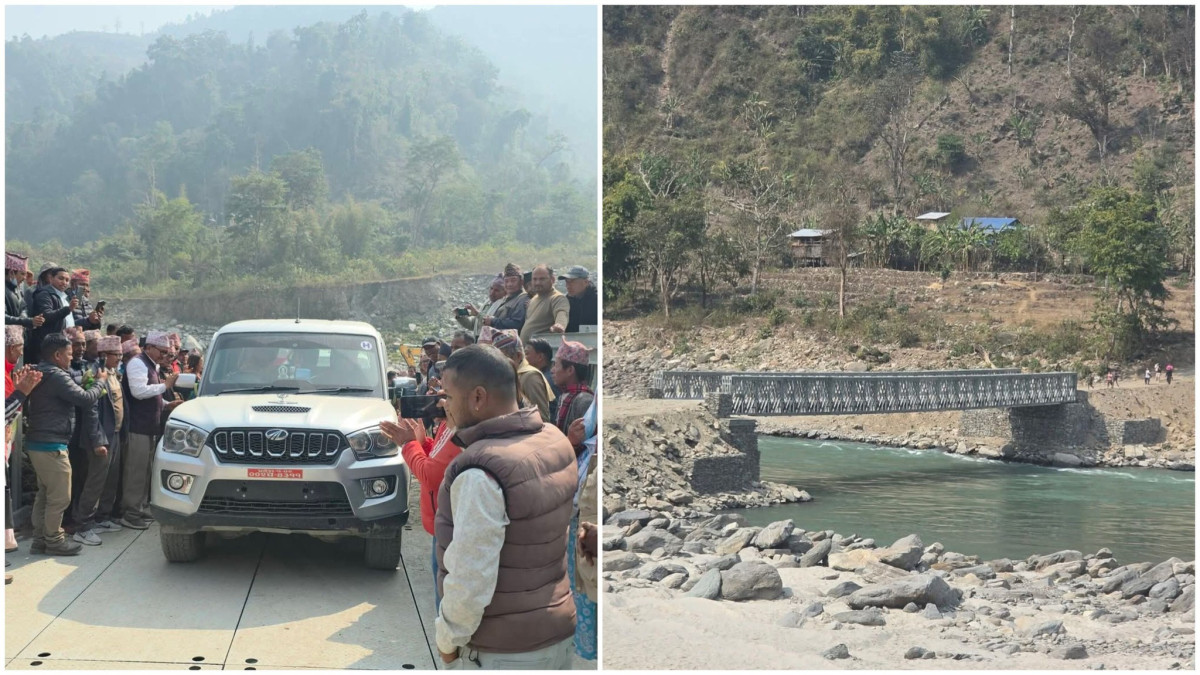 सुनकोशीको बङ्शिलाघाटमा जडान गरिएको अस्थायी बेलिब्रिज सञ्चालनमा